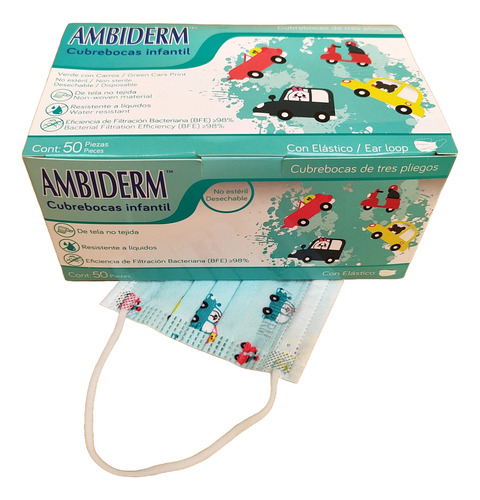 Cubre Boca Para Niños Ambiderm Con Diseños 50 Pz