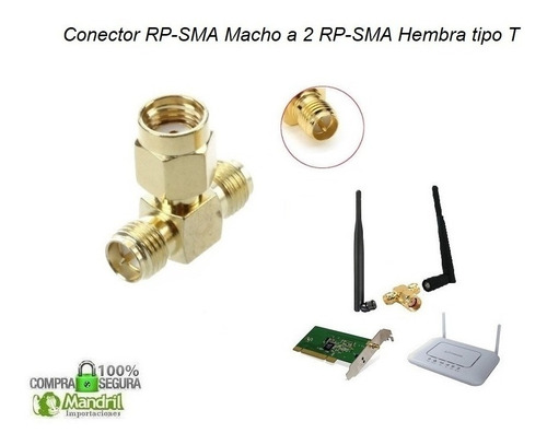 Adaptador Rp Sma Tipo T A 2 Antenas Wifi Router Tarjeta Red