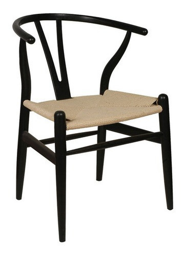 Silla Wishbone Madera Y Kraft Color de la estructura de la silla Negro Color del asiento Beige