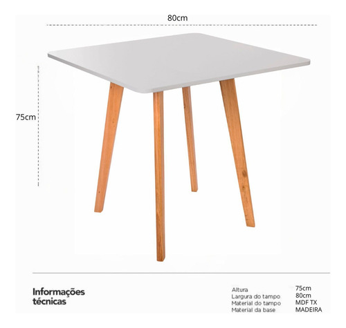 Mesa Jantar Wood Leda 80cm Quadrada Madeira Mdf Tx Hf