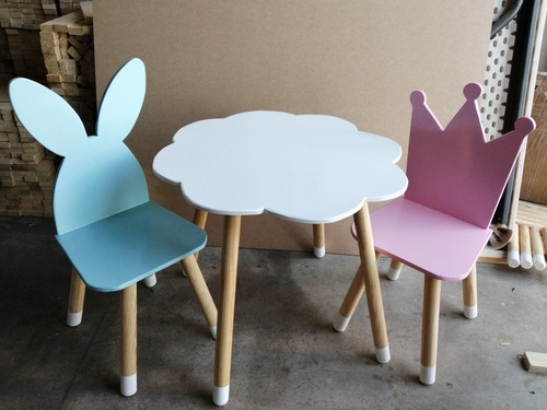 Set De Mesa Nube Infantil + 2 Sillas Didáctico Montessori