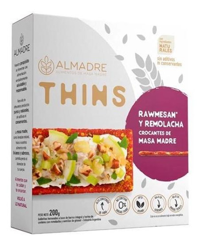 Almadre Thins Galletas Masa Madre Rawmesan Y Remolacha, 200g