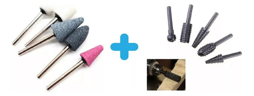Kit 5 Piedra Montadas 1/8 + Kit 5 Fresa Taladro Mecha Madera