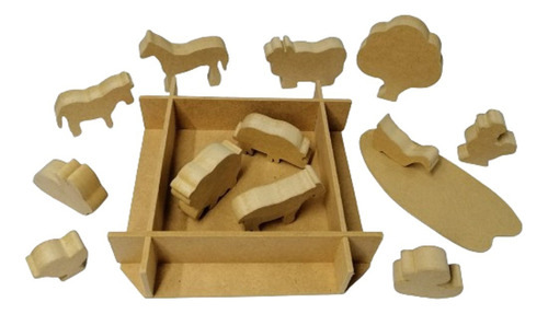 Corral Con Animalitos Granja X 12 Figuras De Madera Luhjbn