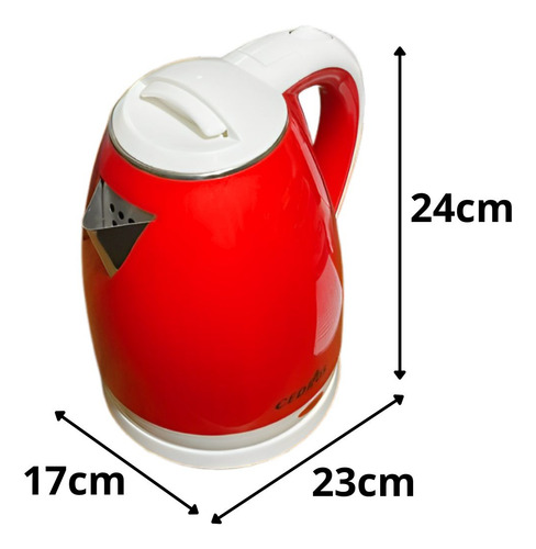 Jarra Elétrica 220v 1.8l Inox Cedros Ced-2022 Chaleira Cor Vermelho 1500w Aquecedor De Água Bule Automático Aço Inoxidável Base Rotatória Café