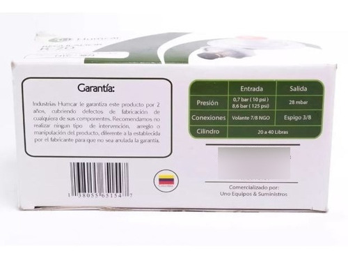 Imagen 4 de 4 de Regulador Humcar R20 Original Para Gas Propano 20-40 Libras