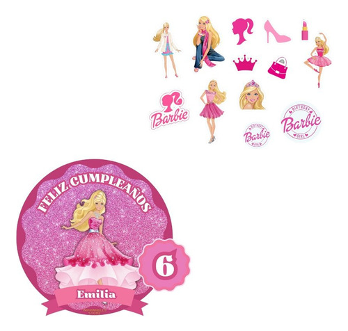 Topper Torta + Cupcakes Barbie Imprimibles/editables