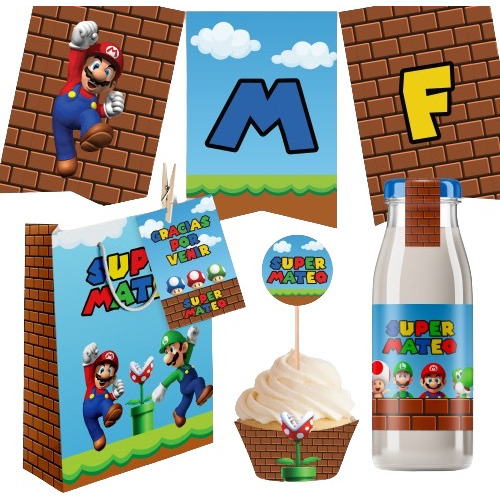 Kit Imprimible Mario Bros Cumpleaños Niños Candy Bar Cumple