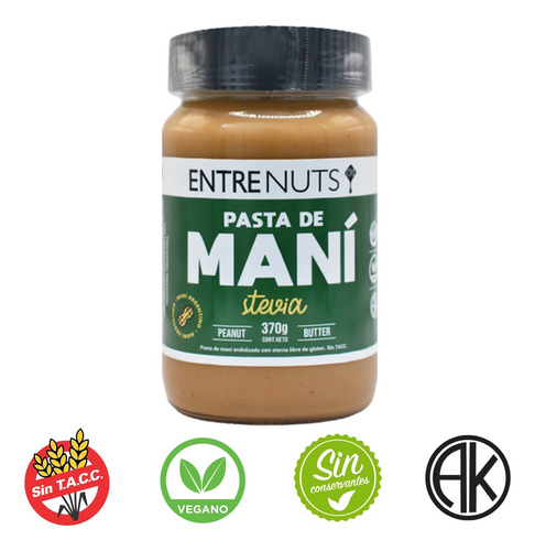 Pasta De Maní Entrenuts Stevia Sin Gluten Sin Tacc Vegano