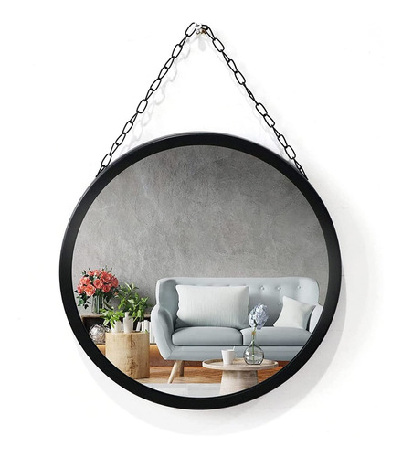 Espejo Pared Decorativo Circular Colgante Negro Acero