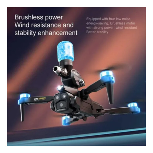 Dron K11 Max Shoot Triple Cámara Dispara Bolitas Hidrogel Negro