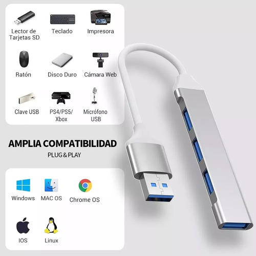 Hub Adaptador Multi-puerto Delgado De 4 Puertos Usb 3.0