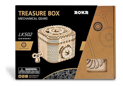 Caixa de tesouro com mecanismo de quebra-cabeça de madeira Robotime