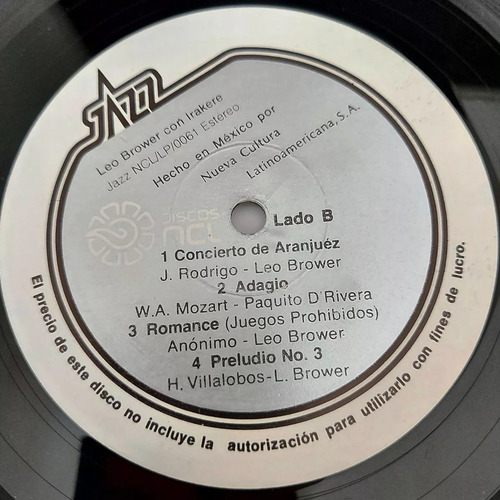 Leo Brouwer Con Irakere Lp Aranjuez Mozart Villalobos (Usado)