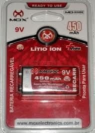 Bateria 9v 450mah Recarregável Mox