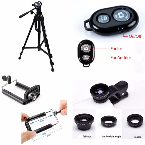 Tripe Camera Celular Bluetooth Kit Lente Fisheye 150cm Preto
