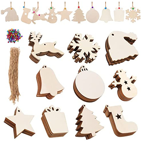 100pcs Wooden Christmas Ornaments, Recyclable Unfinishe...