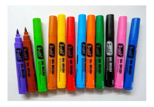 Imagen 5 de 5 de Pack Marcadores Trabi Punta Pincel X10 Colores
