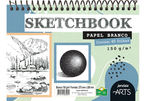 Caderno Sketchbook Branco Universitario 20x27,5cm 40 Fl 150g