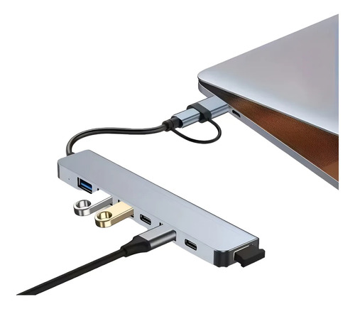 Adaptador Hub Usb Y Tipo C Multifuncional 7 En 1 Notebook Azul Acero