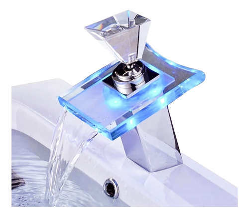 Llave Monomando Lavamanos Cascada Glass Led Chrome Kébel Fk