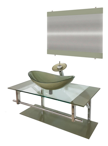 Gabinete De Vidro 80cm Inox Com Cuba Oval Champanhe Iawt