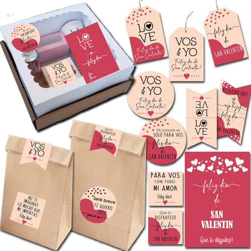 Kit Imprimible San Valentín Enamorados Salmón Tags+etiquetas