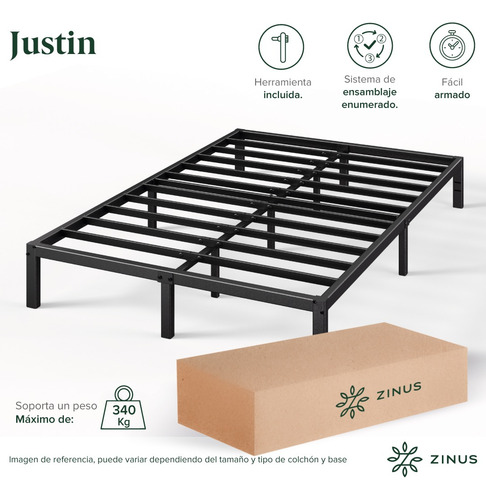 Zinus | Cama Completa Base + Colchón Individual Justin