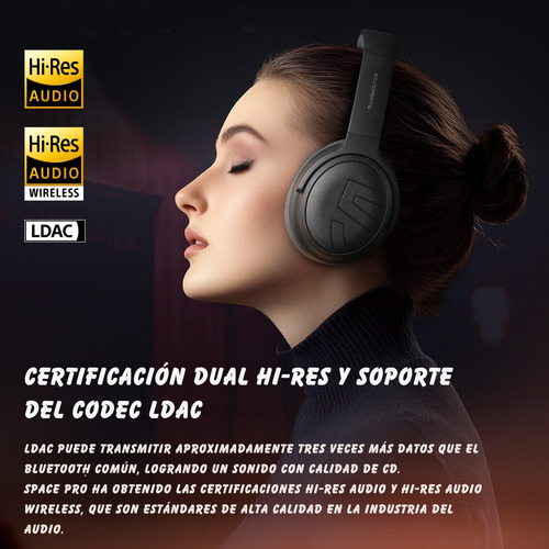 Audífonos Bluetooth Soundpeats Space Pro Sonido Hi-res Y Cancelación De Ruido Negro