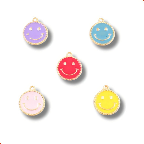 Pingente Redondo Smile Resinado 21x14mm Zamac Com 10 Peças Cor Colorido