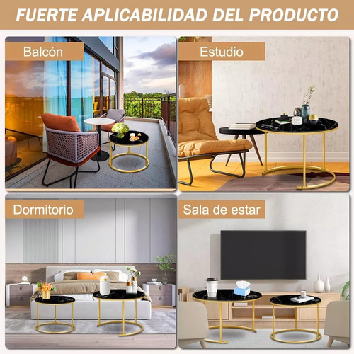 Set 2 Mesas De Centro Redondas Color Negro 45cm Y 70cm