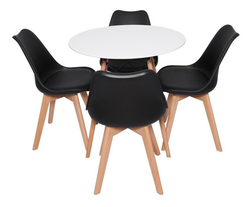 Mesa Eiffel Redonda Jantar 70cm + 4 Cadeiras Saarinen Leda Cor Kit Conjunto Mesa Branca Redonda Jantar Com 4 Cadeira Saarinen Preta