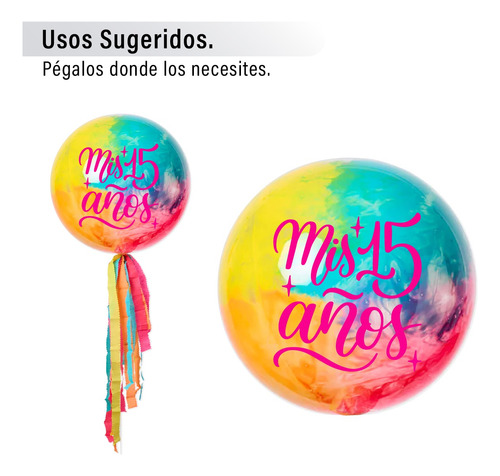 Vinil Para Globo Sticker Frases Quinceaños Mis Quince /16pzs Rosa Mixto