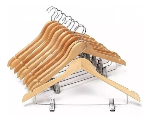 Imagen 6 de 10 de 50 Perchas De Madera Lustrada Con Broches Barnizada Premium X Mayor Y Menor Super Resistentes #shoppy
