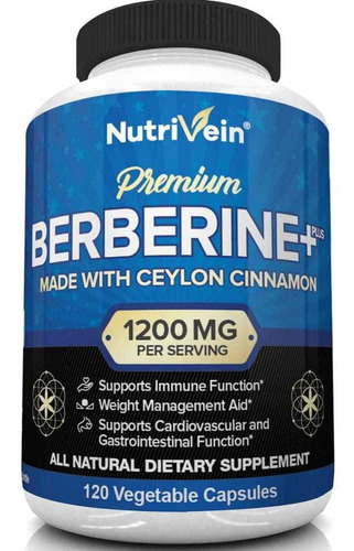 Berberina Premium Hcl Nutrivein 1200 Mg 120 Cápsulas 