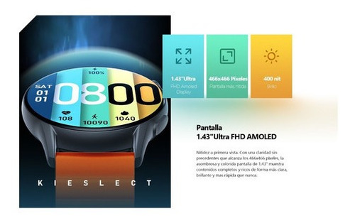Smartwatch Kieslect K-Series Kr Pro Sport 1.43" caja 40mm de metálico negra, malla de silicona y bisel negro de dlc