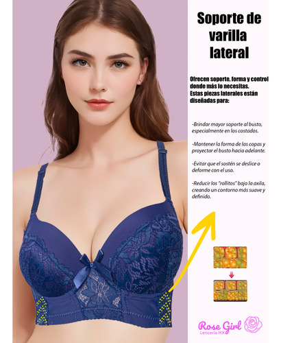 3 Brasier Copa B Sexy Encaje Pushup Varilla Soporte Lateral