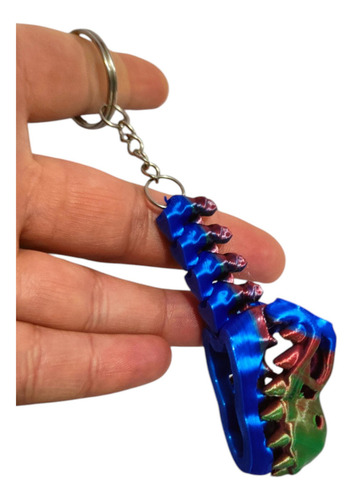 2 Llaveros Cabezas Dinosaurio T-rex Articulada Fiesta Color Set Rojo-azul