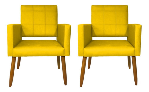 Kit 2 Poltronas Decorativas Isa Suede Bege Vazada Pé Palito Reforçadas Sala Quarto Escritório Consultorio Cadeira Puff Cor Amarelo Desenho do tecido Suede liso