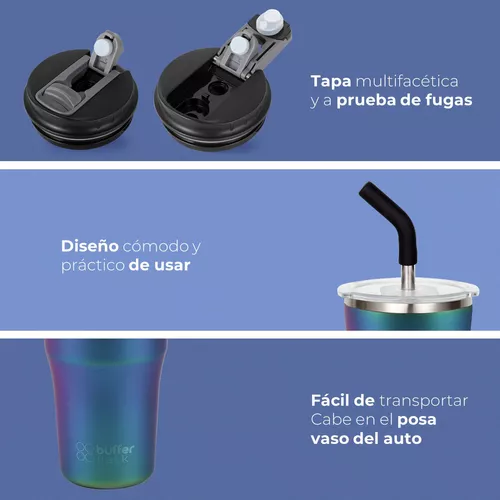 Mug Vaso Termo Para Agua Cafe 570ml Buffer Acero Inox +tapas Color Azul  Tornasol