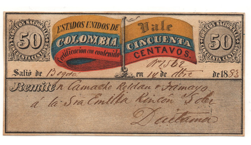 Cubierta De Valor Declarado Vale 50 Centavos 1883
