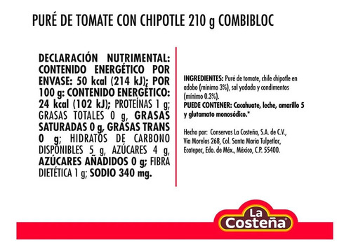 Pack 4 Pure De Tomate La Costeña Condimentado 210g C/u