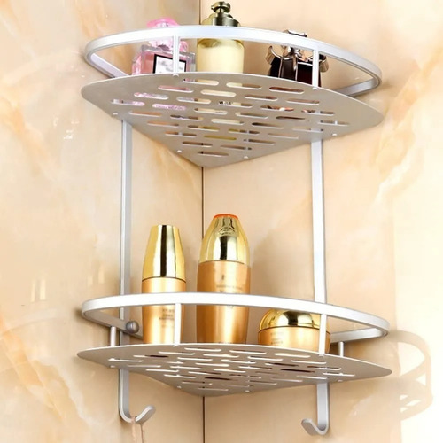 Imagen 4 de 7 de Repisa Mural Esquinero Baño Ducha Aluminio Inox 2 Niveles