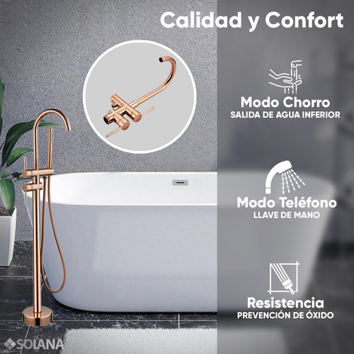 Solana Kit Tina De Baño Ovalada De Acrílico Slim 150x80x60 Cm + Grifo Independiente Cuello Cisne Monomando Gold Rose / Bañera Blanca De Acrílico Solido Térmico / Kit Completo Blanco/goldrose