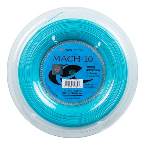 Rollo De Cuerda Para Raqueta Solinco Mach-10 16l 200mts Color Celeste Espesor 1.25 Mm