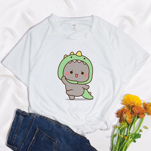 Camiseta Blanca Kawaii De Panda Y Oso Colección 1g Calidad