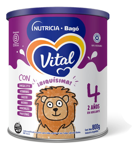 Vital 4 Leche Maternizada En Polvo Lata De 800g - 2 Años