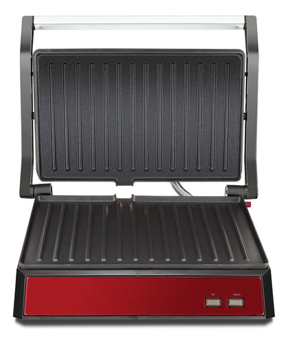 Parrilla y sandwichera Philco PGR28vi Inox, 2 en 1, 1250 W, color rojo