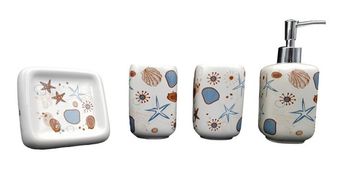 Set De Baño Loza Ceramico Diseño 4 Piezas Dispensador 3223