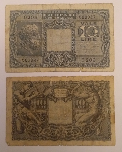 Billete: Italia 10 Liras  1944